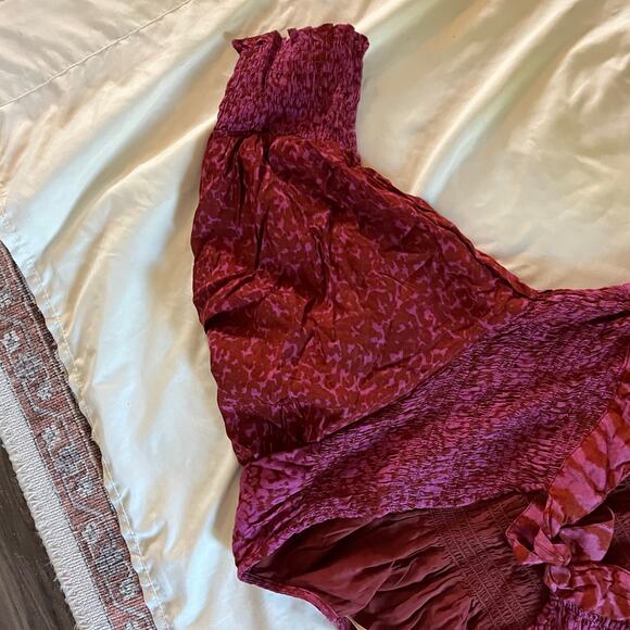 Free People Magenta Printed Cutout Button Maxi Dress Sz XL Boho Cottagecore - Picture 4 of 9